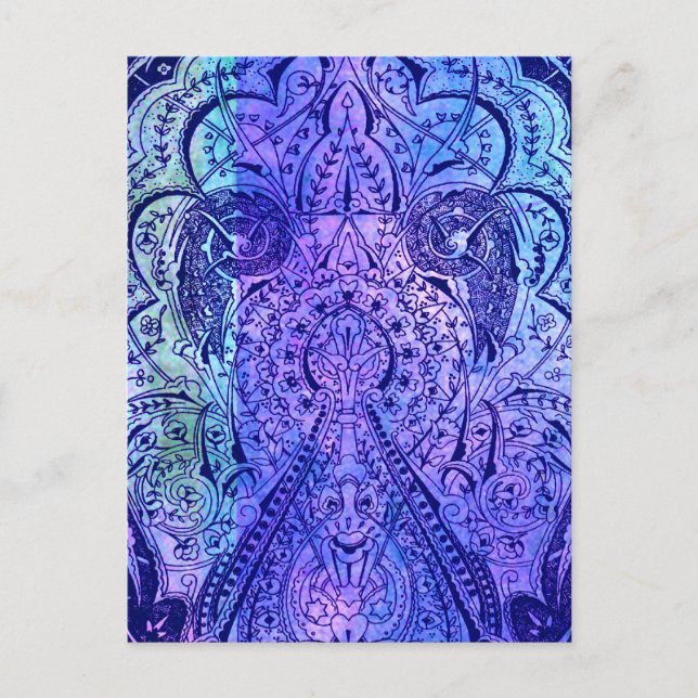 Victorian Arabesque, KASBAH - Navy & Cyan Postcard (Front)