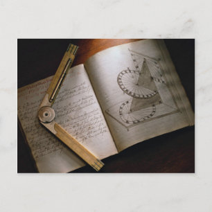 Victorian architect's calculus manual and ruler postcard