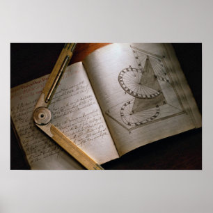 Victorian architect's calculus manual and ruler poster