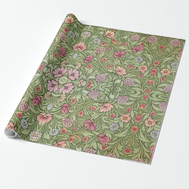 Victorian Art Noveau Inspired Floral Pattern Wrapping Paper (Unrolled)