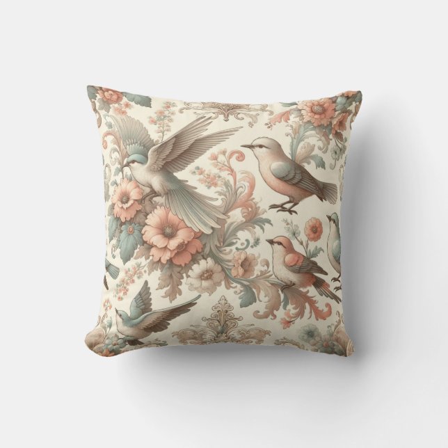 Victorian Aviary: A Pastel Garden Cushion (Front)