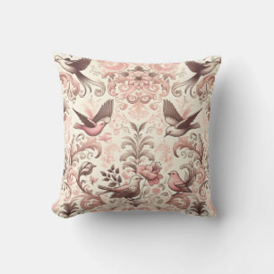 Victorian Aviary: A Pastel Pink Garden Cushion