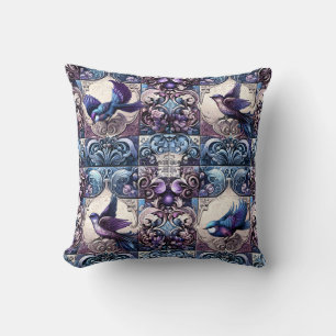 Victorian Aviary: A Purple Tile Garden Cushion