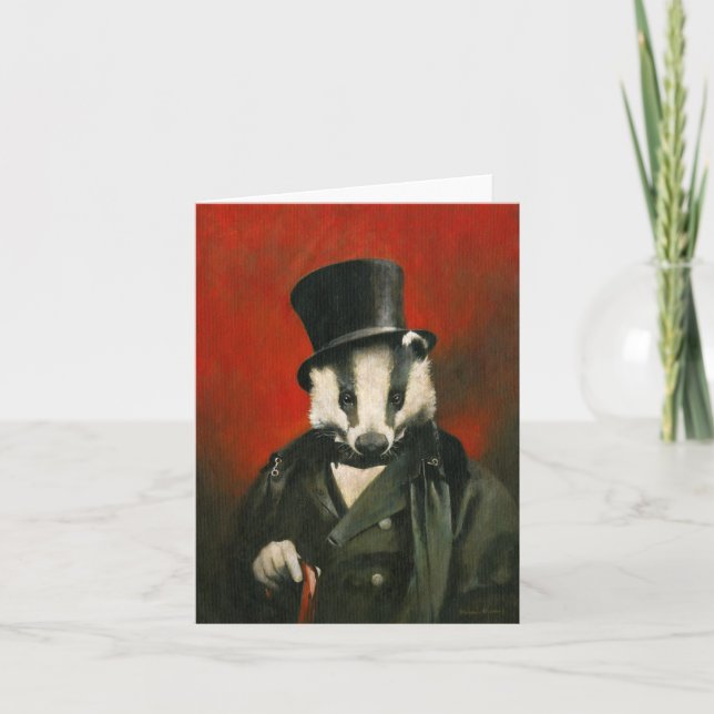 Victorian Badger In Top Hat Greetings Card (Front)