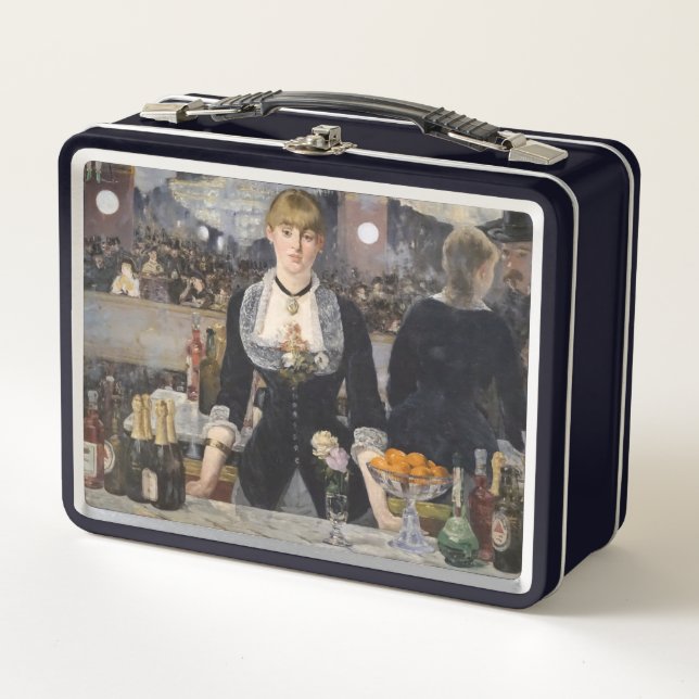 Victorian Barmaid Girl at Folies Bergere, France Metal Lunch Box (Front)