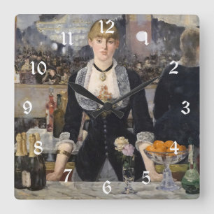 Victorian Barmaid Girl at Folies Bergere, France Square Wall Clock