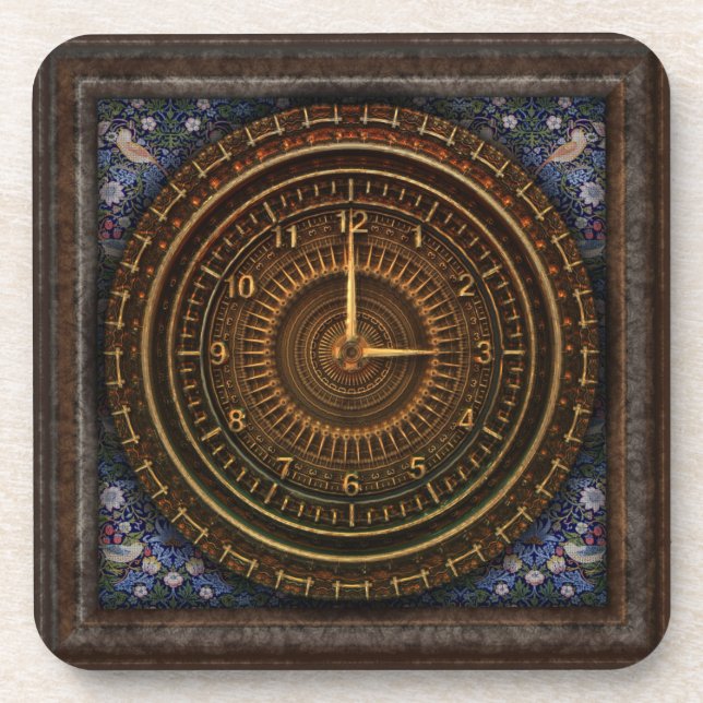 Victorian baroque brown blue clock steampunk  coaster (Front)