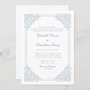 Victorian Baroque Dusty Blue Vintage Frame Wedding Invitation