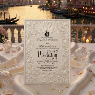 Victorian Baroque Filigree Swan Heart Wedding  Invitation