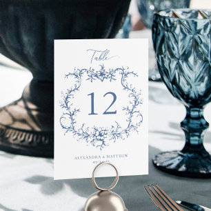 Victorian Baroque Floral Crest Blue Wedding Table Number