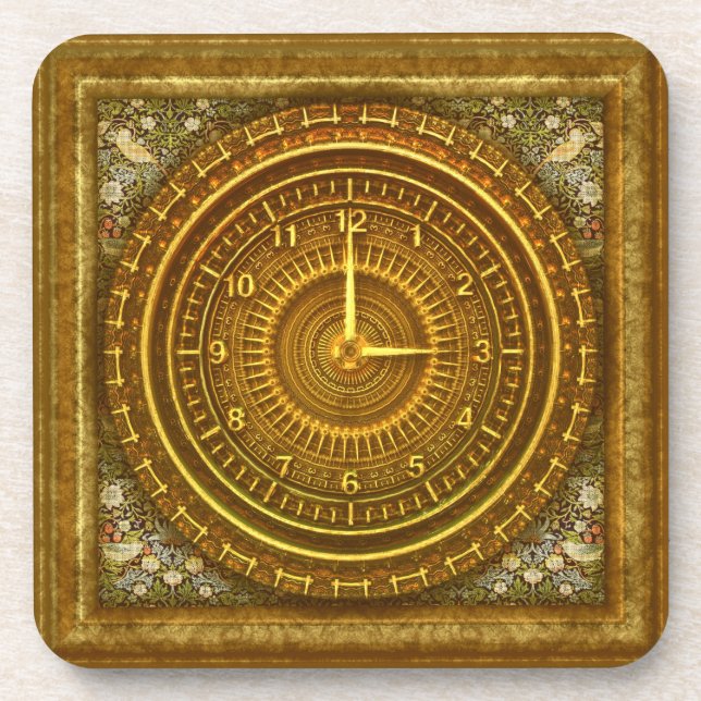 Victorian baroque gold clock steampunk coaster (Front)