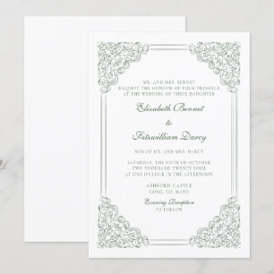 Victorian Baroque Vintage Muted Green Wedding Invitation