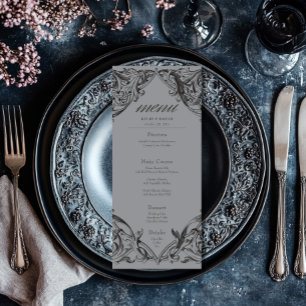 Victorian Bat Until Death Black & Grey Wedding Menu