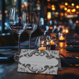 Victorian Bat Until Death Black & Grey Wedding Place Card