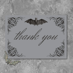 Victorian Bat Until Death Black & Grey Wedding Thank You Card