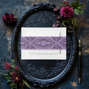 Victorian Bat Until Death Black & Purple Wedding Invitation Belly Band