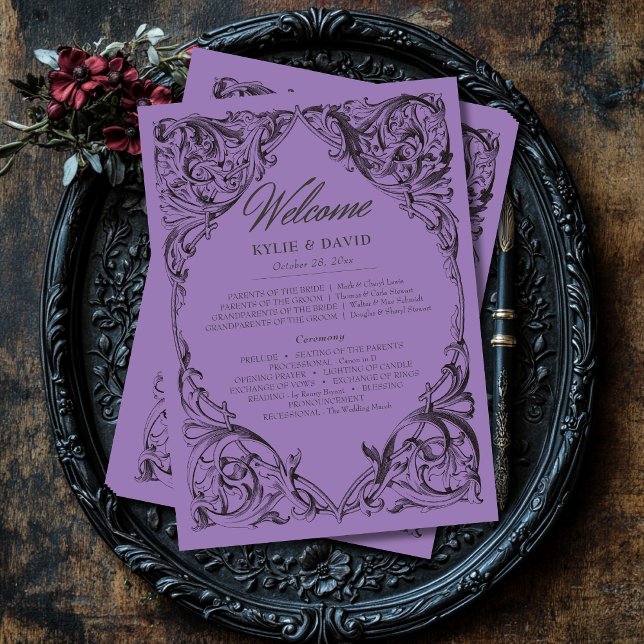Victorian Bat Until Death Black & Purple Wedding Program (Creator Uploaded)
