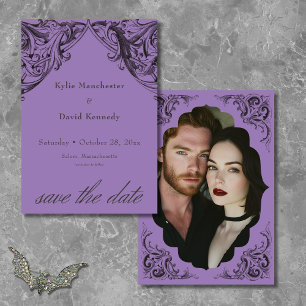 Victorian Bat Until Death Black & Purple Wedding Save The Date