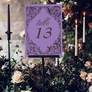 Victorian Bat Until Death Black & Purple Wedding Table Number