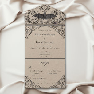 Victorian Bat Until Death Black & Tan Dinner All In One Invitation
