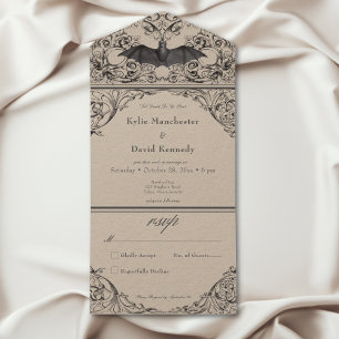 Victorian Bat Until Death Black Tan No Dinner All In One Invitation