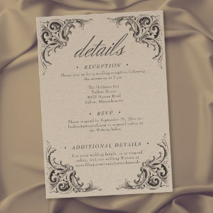 Victorian Bat Until Death Black & Tan Wedding Enclosure Card