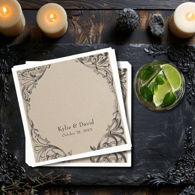 Victorian Bat Until Death Black & Tan Wedding Napkin (Victorian Bat Until Death Black & Tan Wedding Napkin)