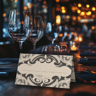 Victorian Bat Until Death Black & Tan Wedding Place Card