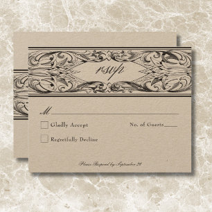 Victorian Bat Until Death Black & Tan Wedding RSVP Card