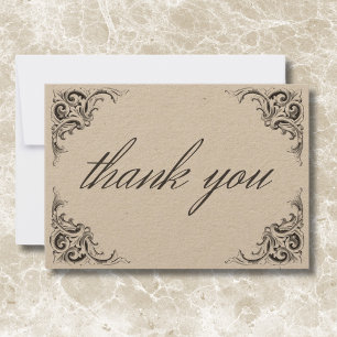Victorian Bat Until Death Black & Tan Wedding Thank You Card
