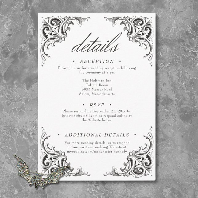 Victorian Bat Until Death Black White Wedding Enclosure Card (Victorian Bat Until Death Black White Wedding Enclosure Card)
