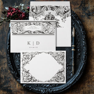Victorian Bat Until Death Black & White Wedding Envelope