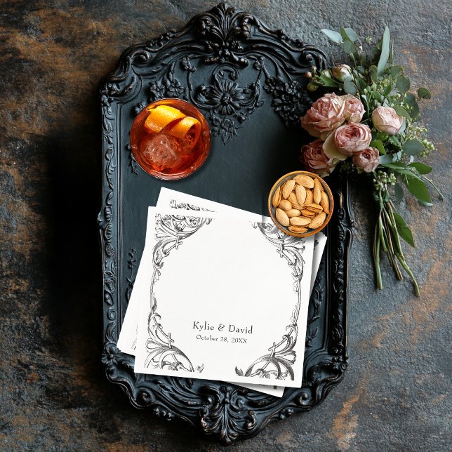 Victorian Bat Until Death Black & White Wedding Napkin (Creator Uploaded)