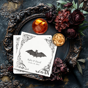 Victorian Bat Until Death Black & White Wedding Napkin