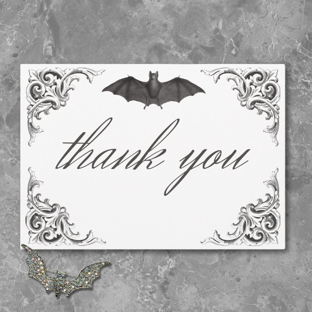Victorian Bat Until Death Black White Wedding Thank You Card (Victorian Bat Until Death Black White Wedding Thank You Card)