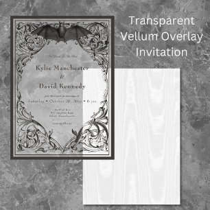 Victorian Bat Until Death Black & White Wedding Vellum Invitations