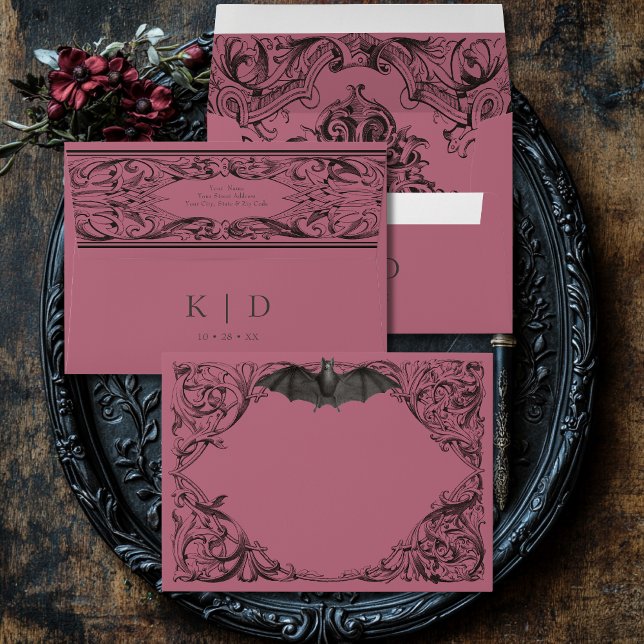 Victorian Bat Until Death Black & Wine Wedding Envelope (Creator Uploaded)