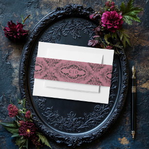 Victorian Bat Until Death Black & Wine Wedding Invitation Belly Band