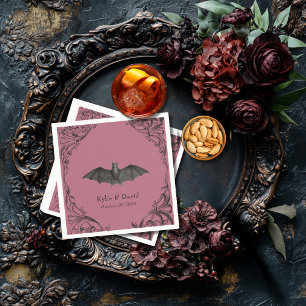 Victorian Bat Until Death Black & Wine Wedding Napkin