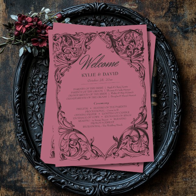 Victorian Bat Until Death Black & Wine Wedding Program (Creator Uploaded)
