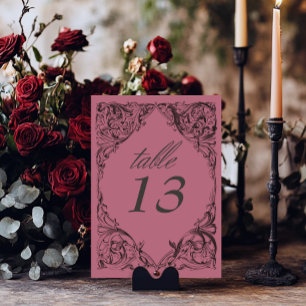 Victorian Bat Until Death Black & Wine Wedding Table Number