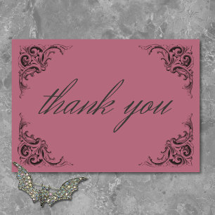 Victorian Bat Until Death Black & Wine Wedding Thank You Card