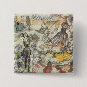 Victorian Bathing Beauty Kraken Vintage Surrealism 15 Cm Square Badge