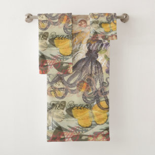 Victorian Bathing Beauty Kraken Vintage Surrealism Bath Towel Set