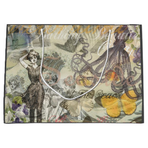 Victorian Bathing Beauty Kraken Vintage Surrealism Large Gift Bag
