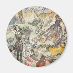 Victorian Bathing Beauty Kraken Vintage Surrealism Magnet