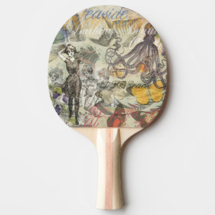 Victorian Bathing Beauty Kraken Vintage Surrealism Ping Pong Paddle