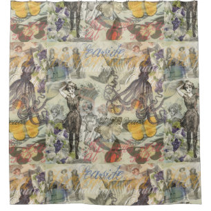 Victorian Bathing Beauty Kraken Vintage Surrealism Shower Curtain
