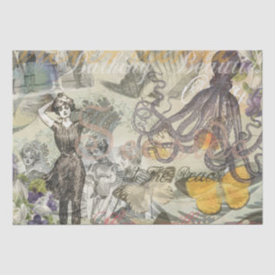 Victorian Bathing Beauty Kraken Vintage Surrealism Tissue Paper