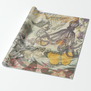 Victorian Bathing Beauty Kraken Vintage Surrealism Wrapping Paper